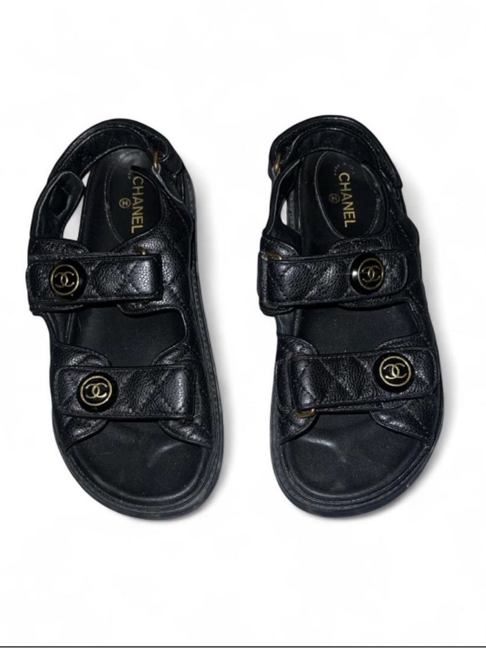 Chanel Black Leather Logo Strap Sandals 37